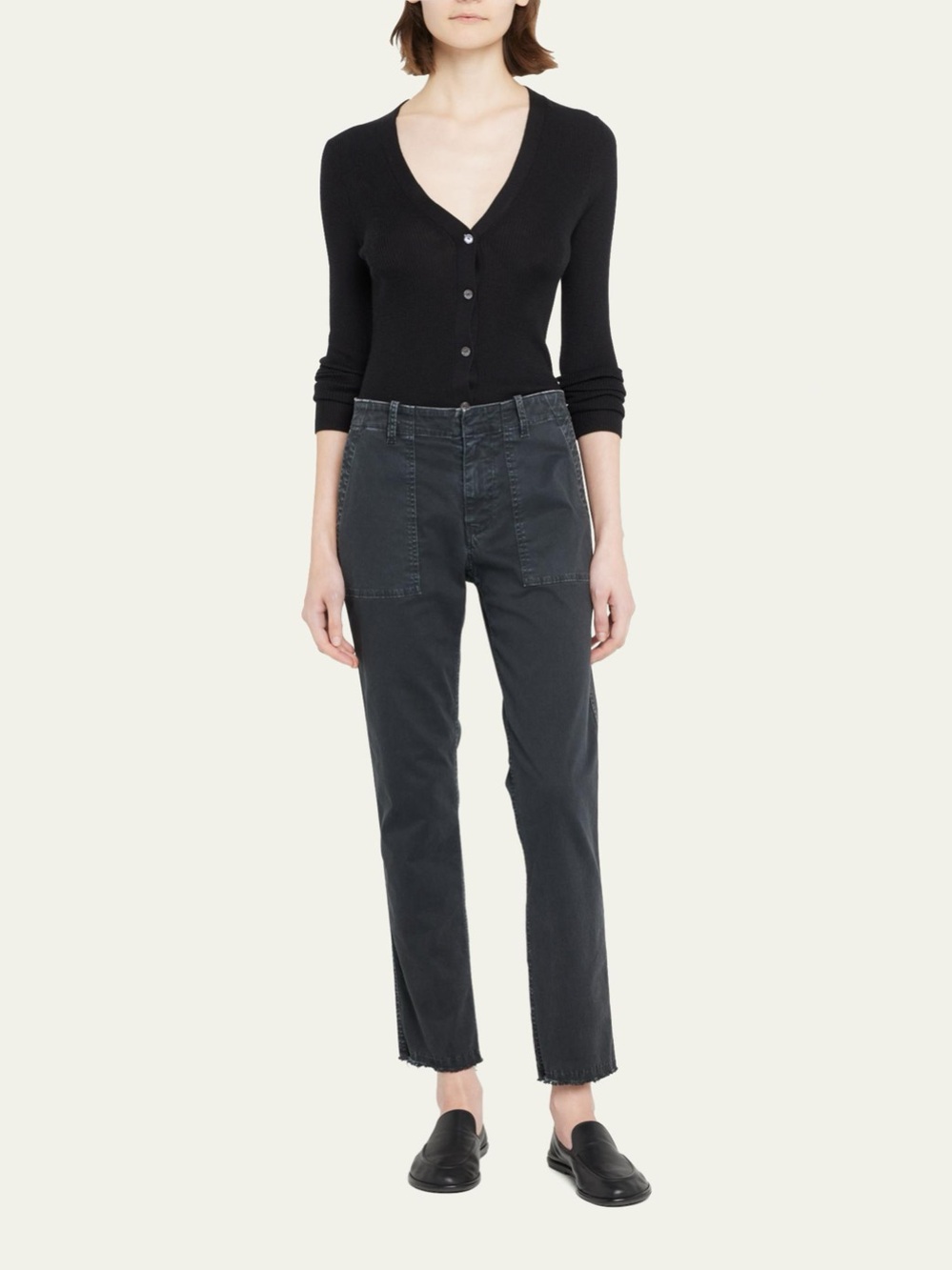 Nili Lotan Jenna Pants Size 6 Black Raw Hem Utility Cropped Stretch
